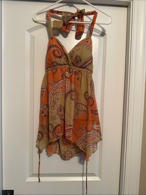 Jordache Orange and Tan Paisley Halter Camisole